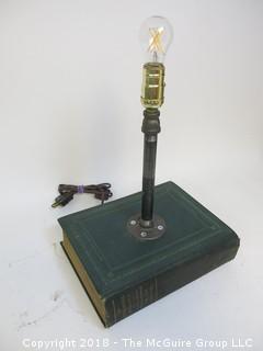 One of a Kind Lamp with Encyclopedia Base and Industrial Flair (Edison style bulb not included)