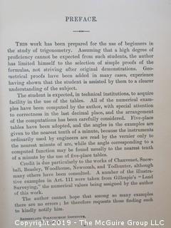 Academic Book Title: "Elements of Plane and Spherical Trigonometry" by Crockett; published by the American Book Co; copyright 1896