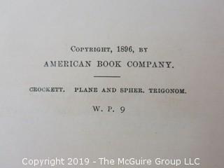 Academic Book Title: "Elements of Plane and Spherical Trigonometry" by Crockett; published by the American Book Co; copyright 1896