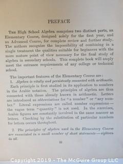 Academic Book Title: "High School Algebra"by Slaught and Lennes; 1908; by Allyn and Bacon 