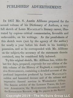 Book Title: "The History of England from The Accession of James II by Lord MacAulay; Vol. 5; 1861