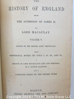 Book Title: "The History of England from The Accession of James II by Lord MacAulay; Vol. 5; 1861