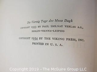 Book Title: "The Forty Days of Musa Dagh" by Franz Werful; 1934; pub by Viking