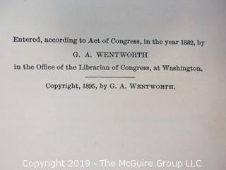 Academic Book Title: "Plane and Spherical Trigonometry, Surveying and Tables" by Wentworth; revised edition; 1902; pub by Ginn and Co.