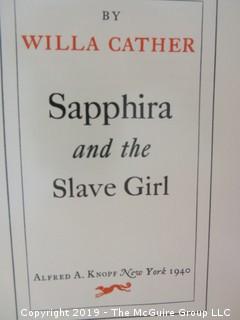 Book Title: "Sappira and The Slave Girl" by Willa Cather; First Edition; 1940; pub by Alfred A. Knopf  