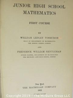 Academic Book Title: Junior High School Mathematics: First Course by Vosburgh and Gentleman; 1922; The MacMillan Co.