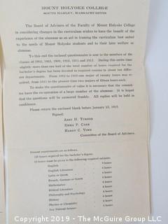 Old Paper: Mt. Holyoke College materials, South Hadley, MA;  1907, 1914, 1915 and 1924