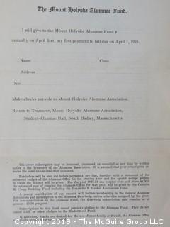 Old Paper: Mt. Holyoke College materials, South Hadley, MA;  1907, 1914, 1915 and 1924