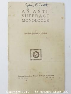 Old Paper: 1915 Women's Suffrage Campaign Materials in New York 

Note: Jane Olcott of Glencarlyn (Arlington), VA graduated from Mount Holyoke College in 1909, and served as Executive Secretary, 1913-14, of The New York State Suffragists; and in 1915 traveled the State as an political activist for the 1915 campaign. 