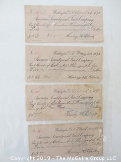 Old Paper: (4) 1893 checks payable to: Columbia Phonograph Co. 