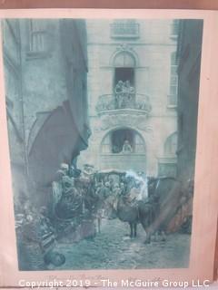 Lithograph on canvas of St. Bernard and Etching of "Voltaire's Last Visit to Paris"