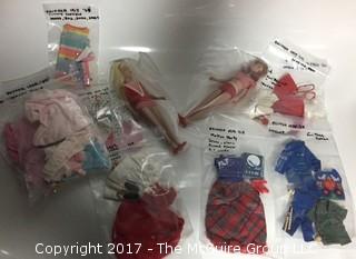 Vintage Skipper and Scooter dolls, clothes and case