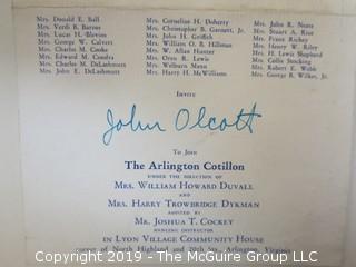 Old Paper: Collection of ephemera including an invite to the Arlington Cotillion, The Arlington Historical Magazine, 1928 Aetna Automobile Insurance Card, Glencaryln's 1915 Curtis Hall Theatre Ticket for 15 cents; US Engineer Corps stationary, Fort Scriven; John. H. Olcott Unused Envelopes; and additional letters from early in the 20th c 