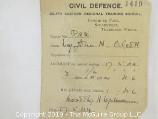 Old Paper: Collection of letters from 1881, 1891 and 1896; as well as 1944 UK Civil Defense Course receipt from the Southeast Regional Training School, Danemore Park, Speldhurst, Tunbridge Wells, England