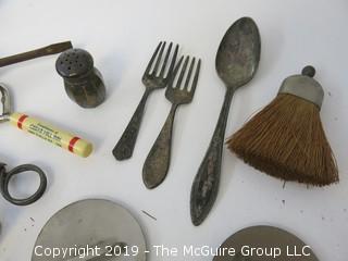 Collection including pewter and McCormick bottle