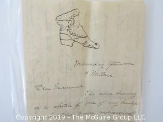 Old Paper: 1889 hand written letter (including fashion sketches) and cover from Northampton, MA to Washington DC 