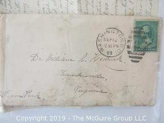 Old Paper: 1889 hand written letter and cover from Washington DC to Chambersville, VA 