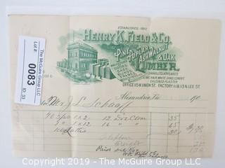 Old Paper: 1900 Business Receipt: Henry K. Field and Co. 