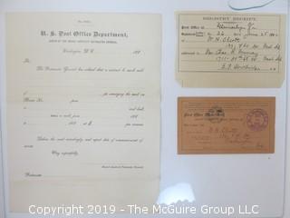 Old Paper: US Post Office ephemera; including 1880's unused stationary