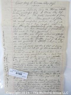 Old Paper: Hand written letter "Our Trip to Ocean City, New Jersey, 1922; author unknown