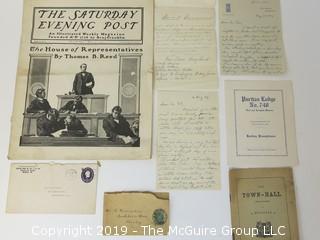 Collection of old paper ephemera including 1900 edition of The Saturday Evening Post and Puritan Masonic Lodge #470; Reading,PA 