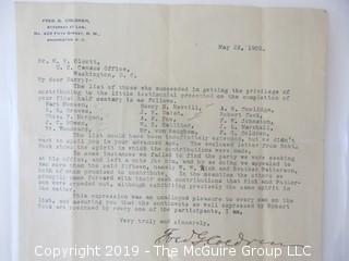 Collection of Old Paper including 1932 letter of appreciation to Ms. Olcott, leader of the Glencarlyn, VA chapter of the Girl's Friendly Society, Phillipine Mission; WW II V-Mail stationary; letter of appreciation to Henry Olcott from colleagues at U.S. Census Bureau, 1902; poem and 1926 letter. 