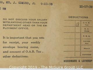 Collection of 1938 Woodword and Lothrop weekly pay envelopes