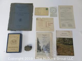 Old Paper: Collection of ephemera including 1893 Crystal Spa, Chicago; mineral, Eaton's Vellum Box and 1943 Westminster Abbey Bulletin. 