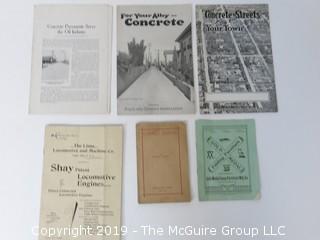 Collection of vintage pamphlets including locomotive engines, Saw Mill Science, Folding Furniture and Concrete Streets