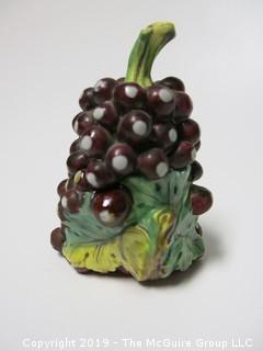 Grape Cluster Ceramic Jar, marked "Tiffany and Co., private stock, hand painted, made in France"; 4 1/4" tall