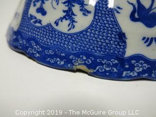 Blue and White Hand Decorated Ceramic Bowl (Note: chip on rim); 9 1/2" wide at rim