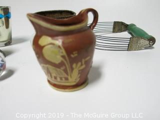 Collection including small ceramic pitcher and Wedgwood