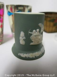 Collection including small ceramic pitcher and Wedgwood