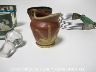 Collection including small ceramic pitcher and Wedgwood