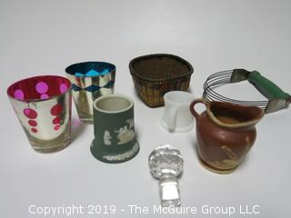 Collection including small ceramic pitcher and Wedgwood