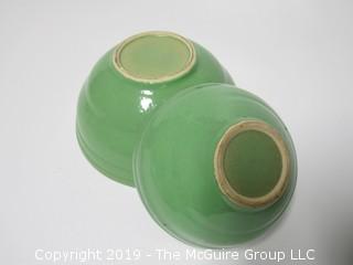 2 nesting M-C ceramic mixing bowls; kelly green; largest is 7 3/4 wide at rim