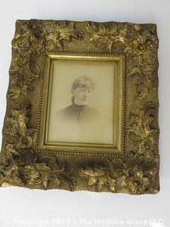 Framed portrait of Woman in Gilt Frame; some identification info on subject on verso; 8 1/2 x 10"