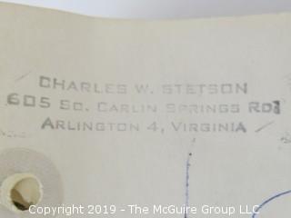 Book Title:  "Washington and His Neighbors" by Charles W. Stetson; pub in 1956 by Garrett and Massie; including research materials used in writing the book and the typed manuscript as sent to the publisher