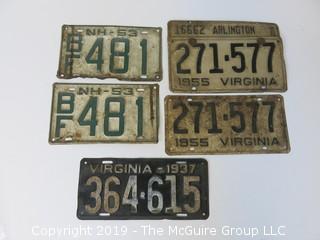 Collection of 5 Vintage License Plates