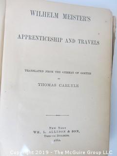 "Apprenticeship and Travels" translated from the German of Goethe by Thomas Carlyle; pub by William L. Allison and Son; 1882