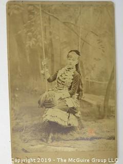 4 x 6" Photo Cabinet Card: Portrait of a Woman on Swing