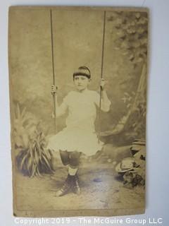 4 x 6" Photo Cabinet Card: Portrait of a of Young Girl on Swing