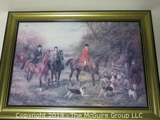 "Hunt Scene"; framed print under glass; signed lower right, but illegible; 28 x 38"