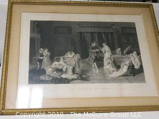 "Les Cadeaux de Noce"; framed and matted etching under glass by Adoir Lalauze, 1838-1905; 32 x 42"