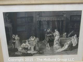 "Les Cadeaux de Noce"; framed and matted etching under glass by Adoir Lalauze, 1838-1905; 32 x 42"