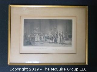 "Procession of the Bull Opis"; framed etching by Frederic A. Bridgman (1847-1928); copyrighted 1881 by George Barrie; 12 1/2 x 16 1/2