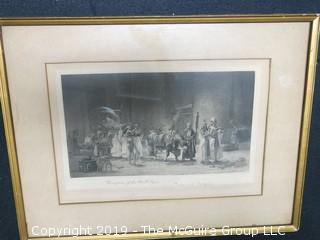 "Procession of the Bull Opis"; framed etching by Frederic A. Bridgman (1847-1928); copyrighted 1881 by George Barrie; 12 1/2 x 16 1/2