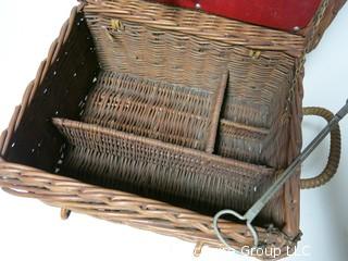 1930's English natural wicker picnic basket with fitted interior