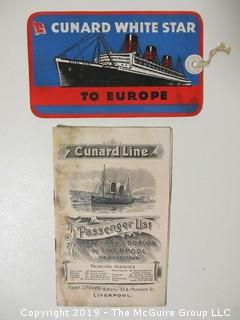 Cunard Line Baggage Tag and Passenger List; 1949