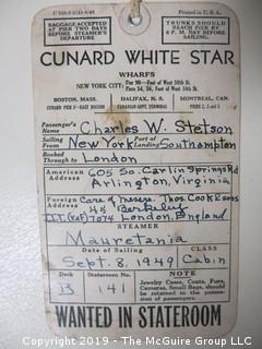 Cunard Line Baggage Tag and Passenger List; 1949